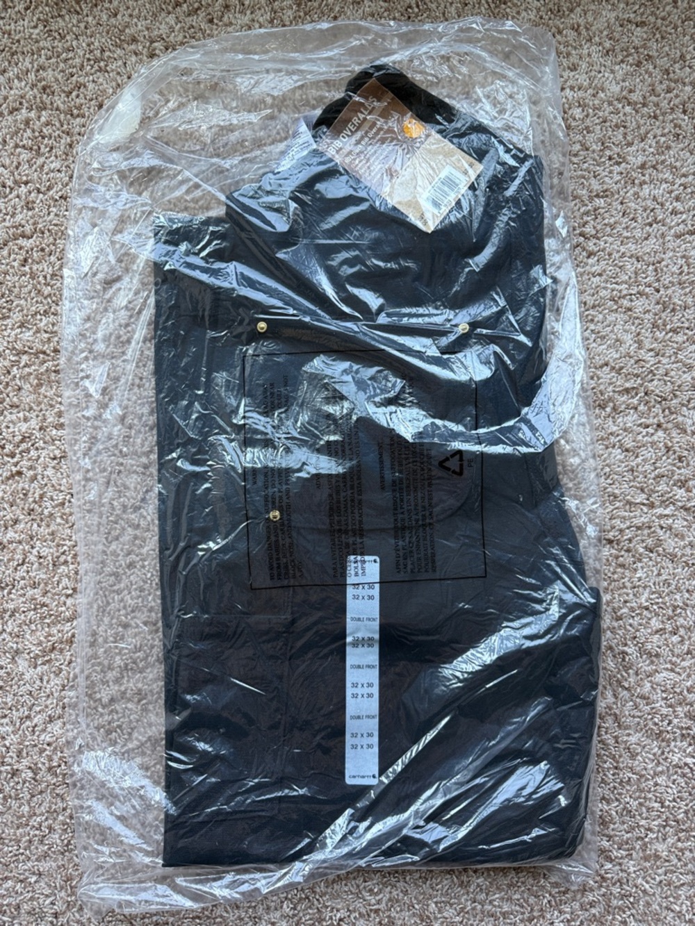 NWT Carhartt R01 Duck Bib Overalls, Black, 32x30 - Picture 2 of 3